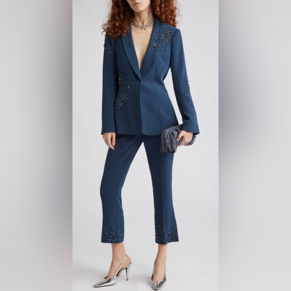 Women's Cinq à Sept Cheyenne Rhinestone Embellished Blazer in Blue Size 2 NWT